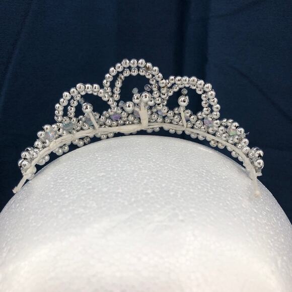 American VINTAGE 90's Handmade Mini Tiara Beaded w/ Silver Crystal Beads - Picture 4 of 4